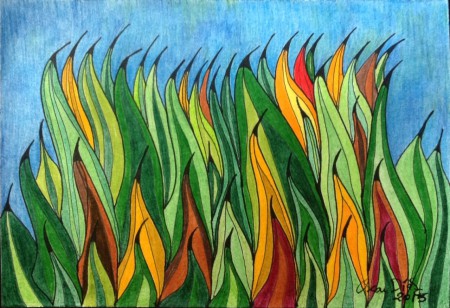 12✨ TÍTULO :" HIERBA" , TÉCNICA : LÁPIZ DE CRAYÓN, GRASA Y ACUARELA. TINTA CHINA. FIJADOR. ( 14,4 X 20,6cms ).    105€